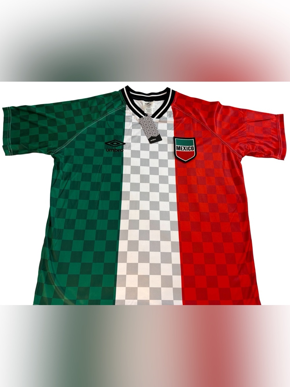 UMBRO Mexico Soccer Jersey Retro Checkered Style Men’s Sz Medium NWT Minor Flaw